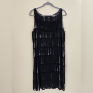 Kenneth Cole New York black fringe fallow dress with silver underlay